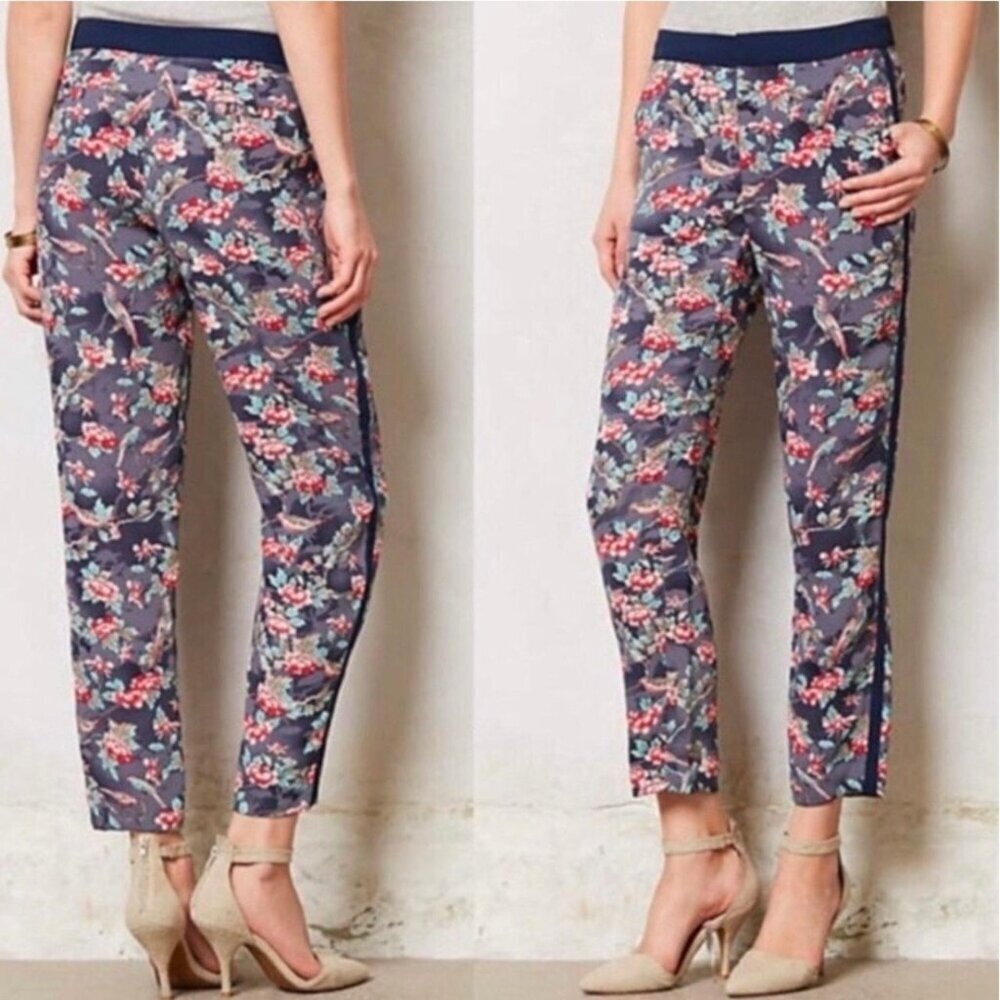 Elevenses Anthropologie Floral & Bird Print Ankle Pants | NWOT | Size 2